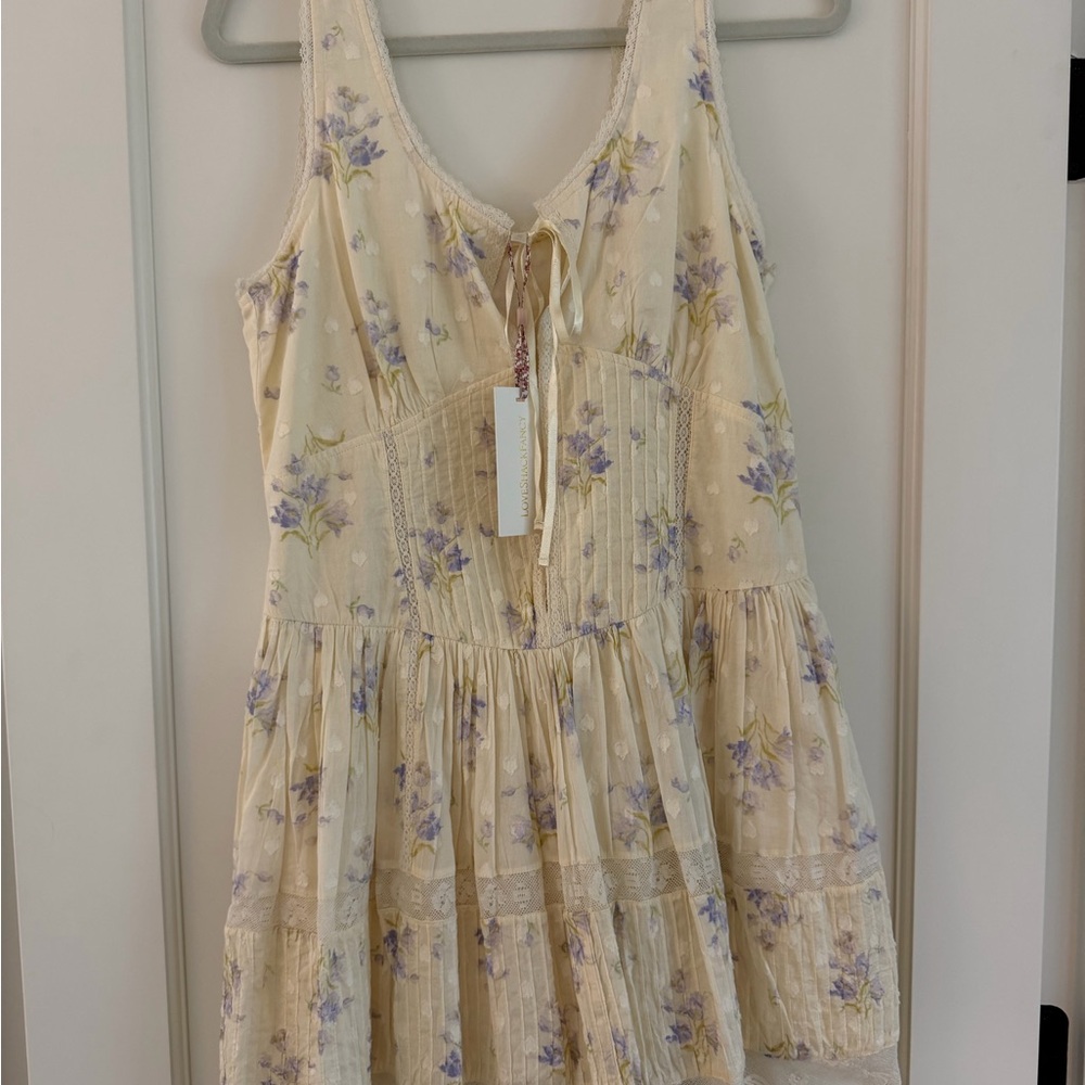 LoveShackFancy Light Yellow and Lavender Floral Dress